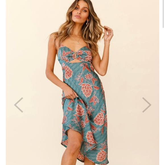 Melancholy Resin Buckle Midi Dress Botanic Print Sage - Picture 1 of 4